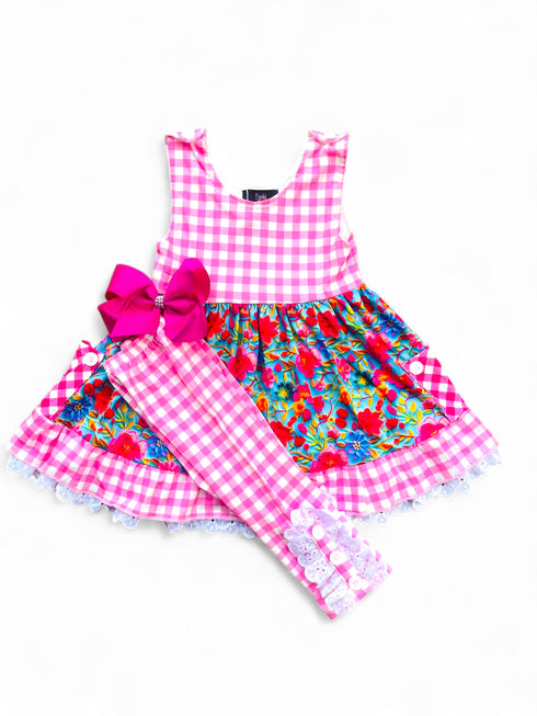 Girls 3D Floral Capri Set with Matching Bow - Bowtism